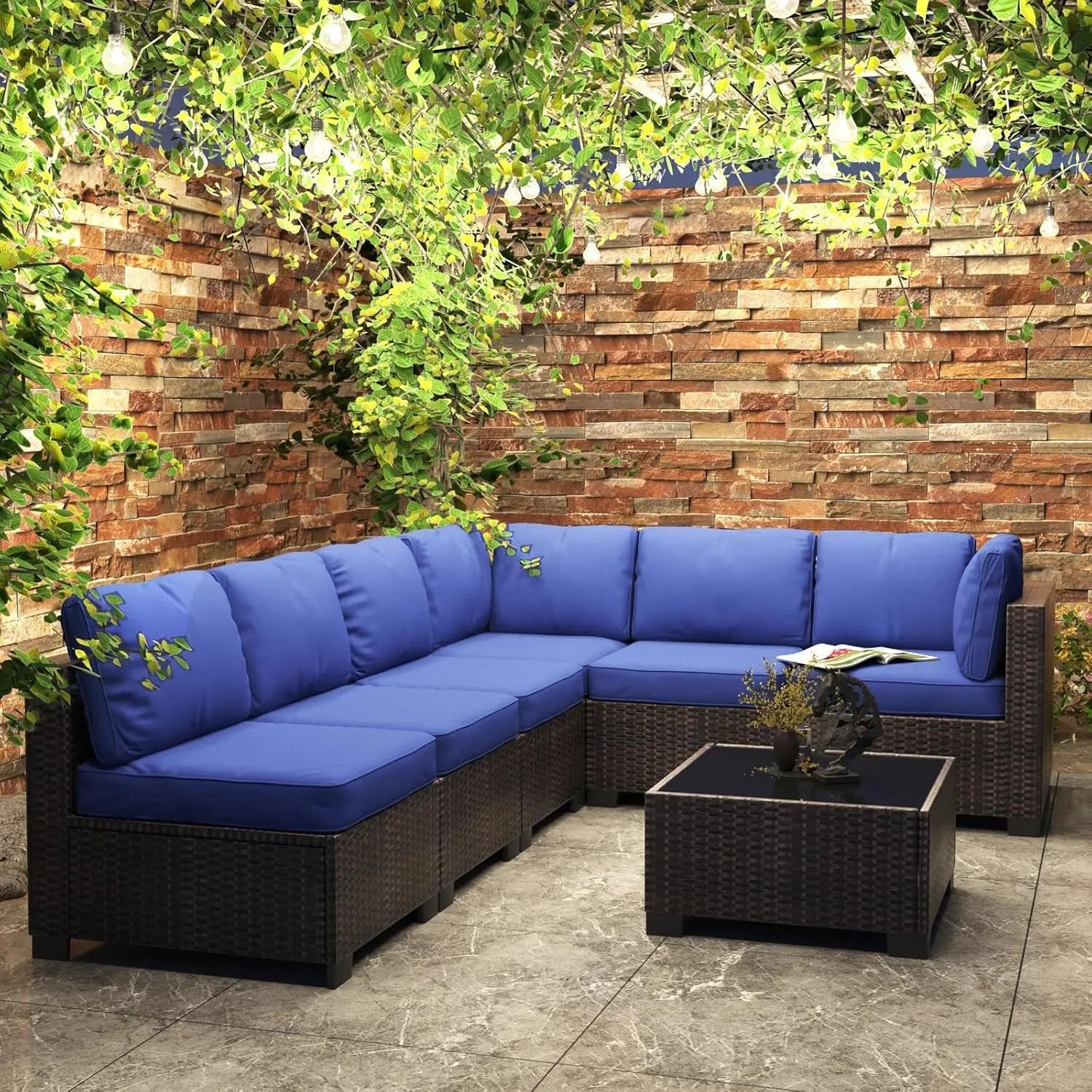 7-Piece Modular Outdoor Furniture Set, PE Rattan Wicker Sectional