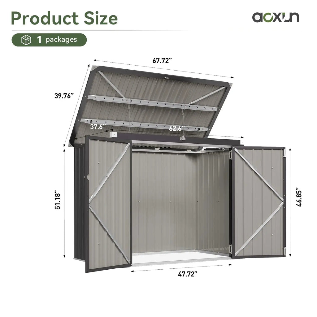 80 cu ft Metal Storage Shed with Garbage Can Organizer for 2 Bins