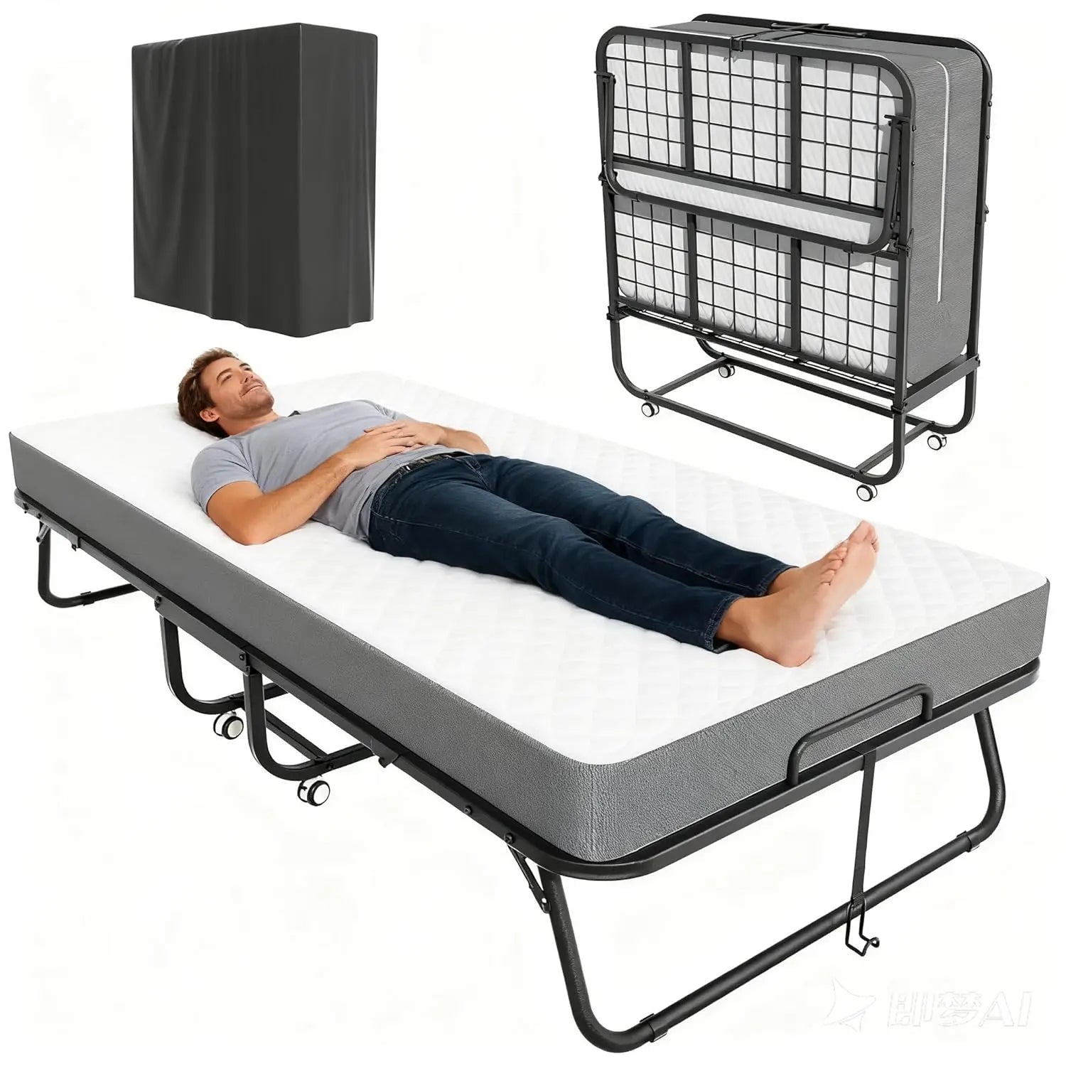 Folding Bed with Mattress, Roll Away Beds for Adults, 75" x 31"
