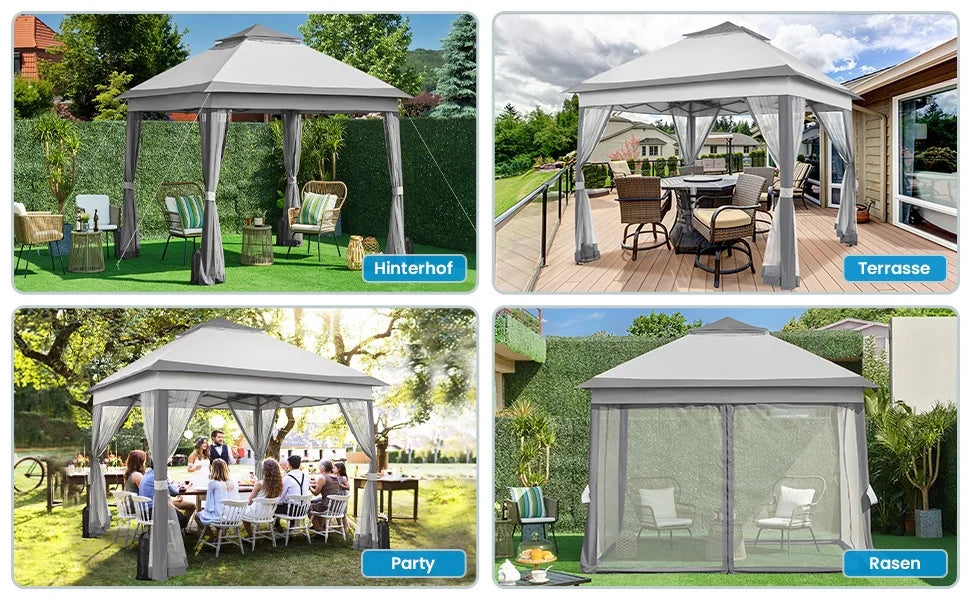 Outdoor Gazebo Canopy with 4 Detachable Mosquito Nets and Rainproof