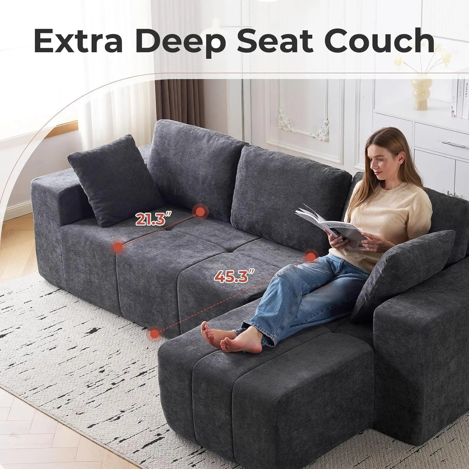 Cloud Modular L-Shape Sectional Sofa Chenille Upholstered