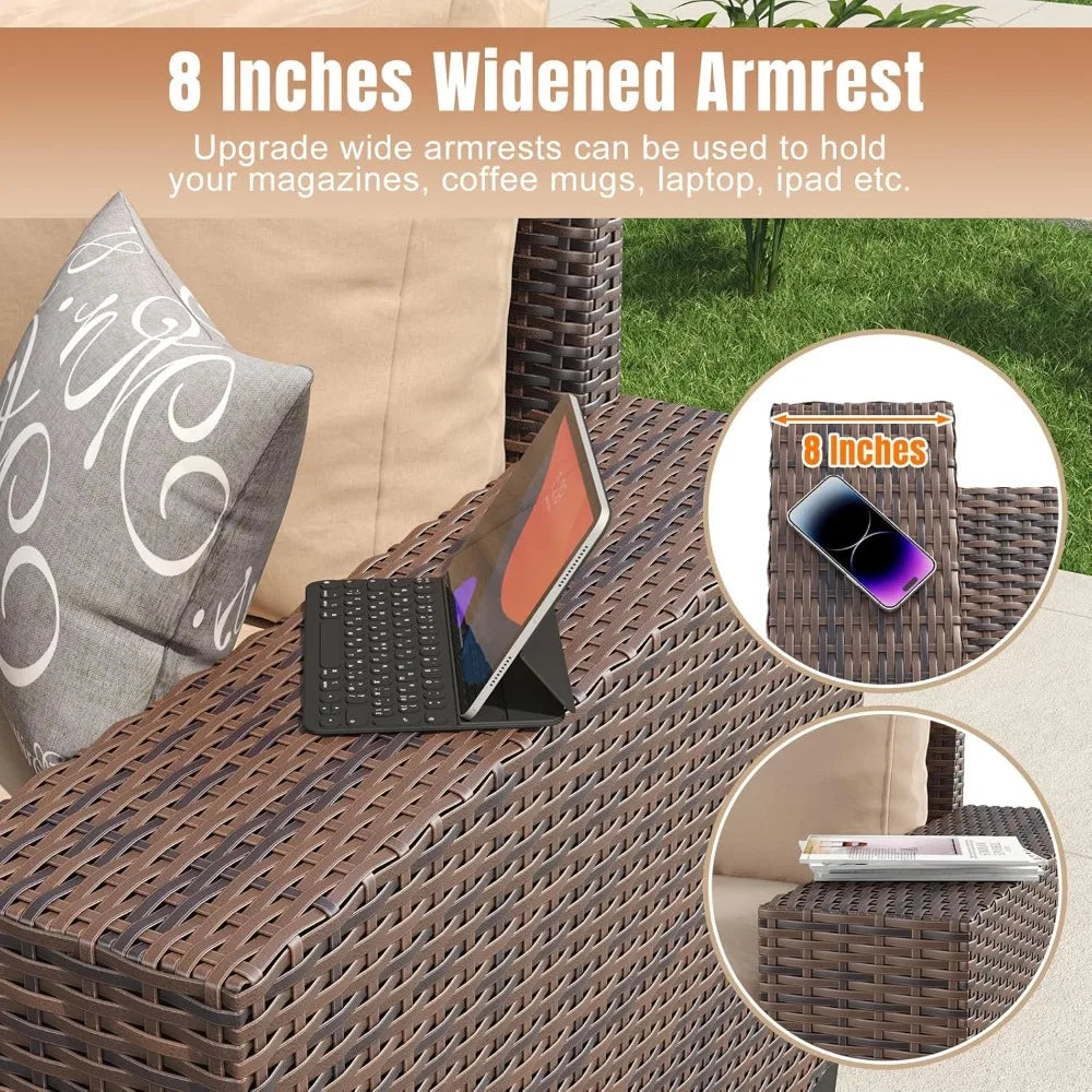 7 Pieces Patio Furniture Set with 44” Fire Pit Table Wicker Rattan