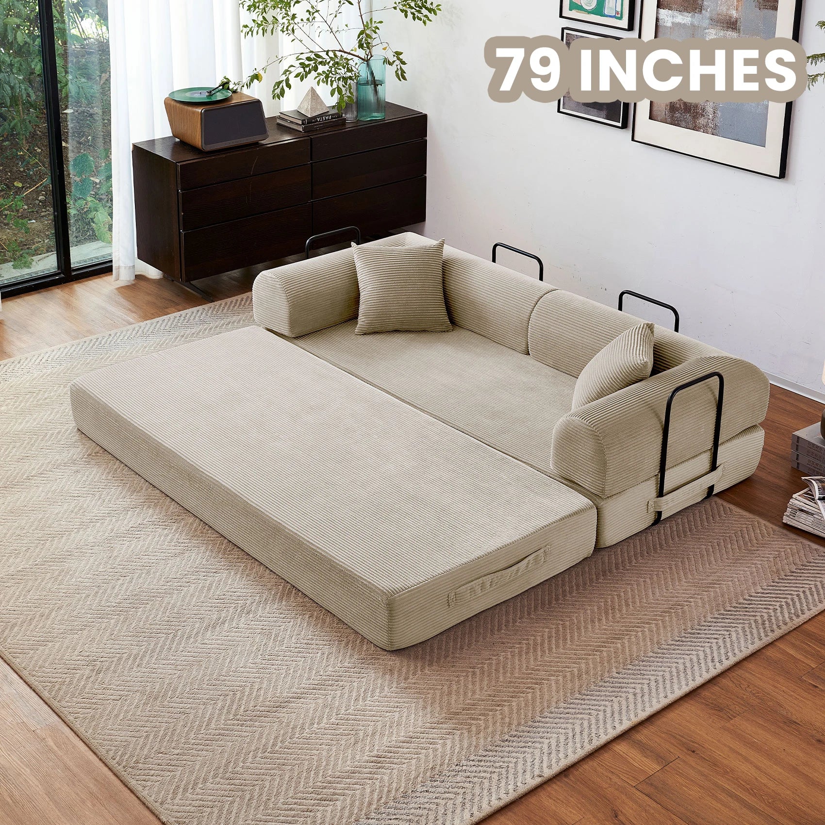 79'' Boneless Couch Foldable Convertible Futon Sleeper Sofa Bed