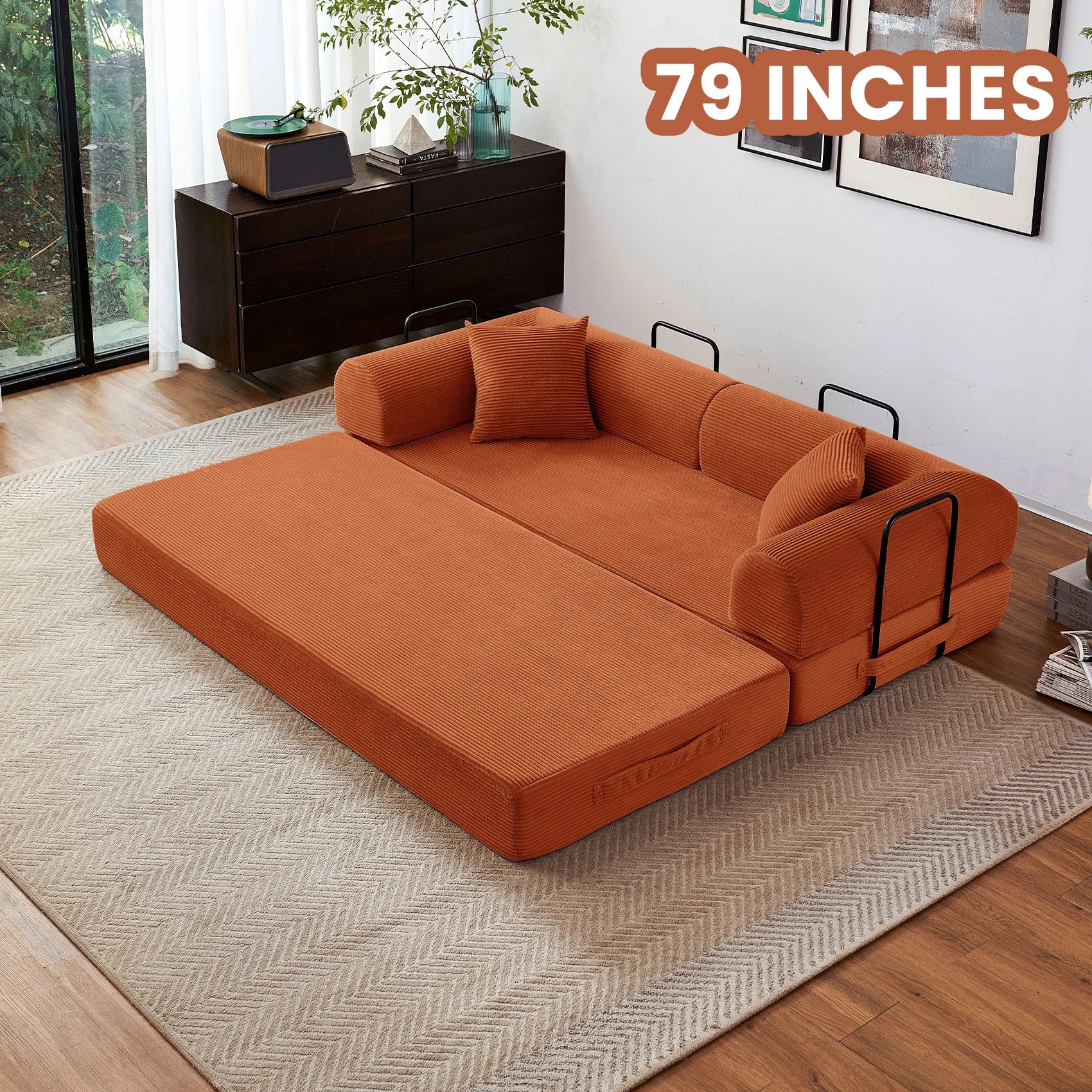 79'' Boneless Couch Foldable Convertible Futon Sleeper Sofa Bed