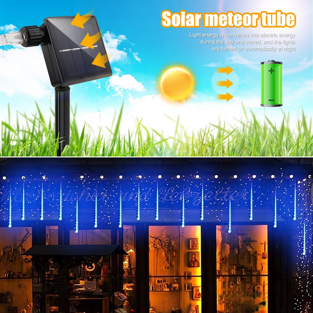 Christmas Lights Outdoor Solar Meteor Shower Lights 8 Tubes