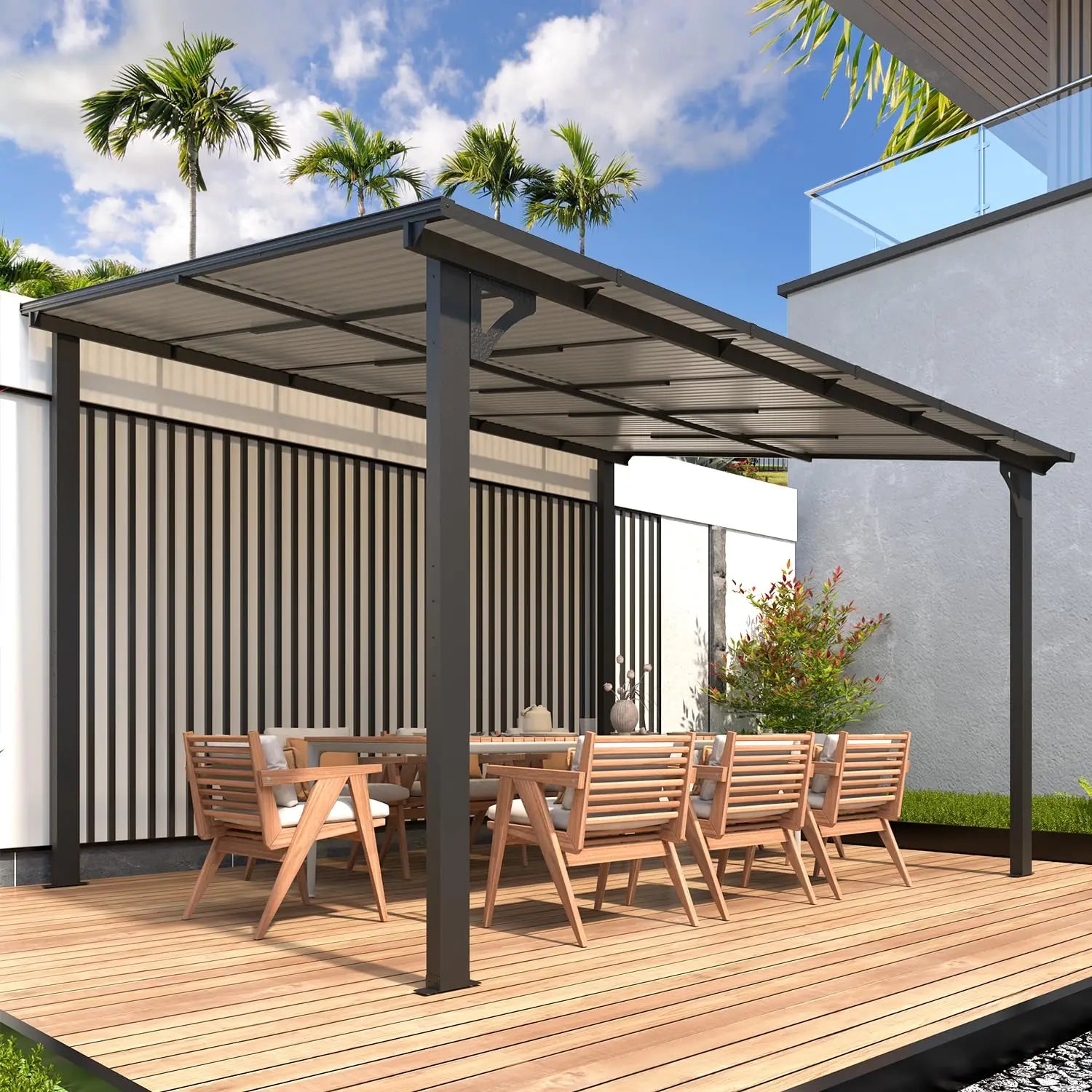 Wall Gazebo12’ x 10’, Hard Top Gazebos Pergola on Clearance