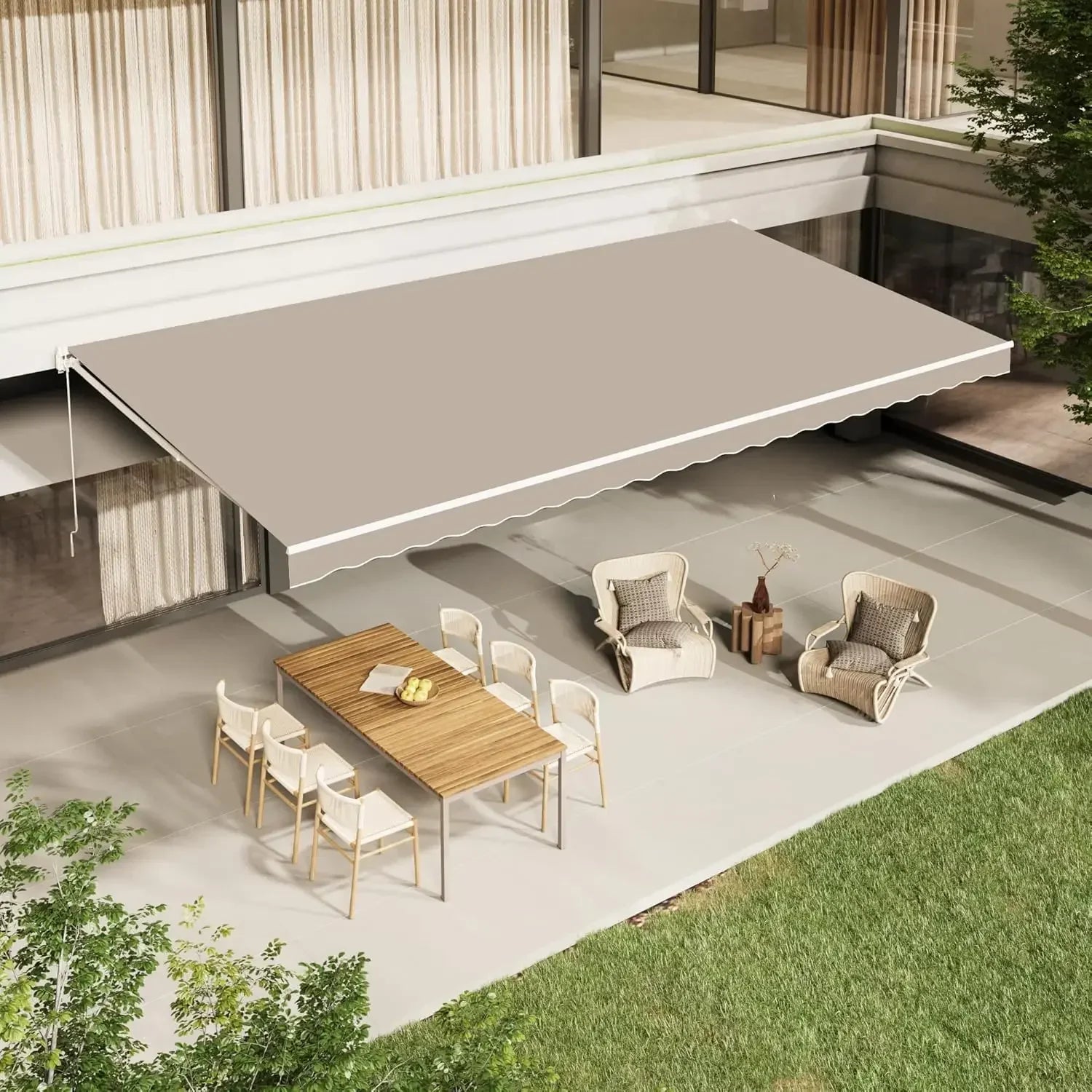 13'×10' Patio Awning Retractable Sun Shade Cover with Manual Crank