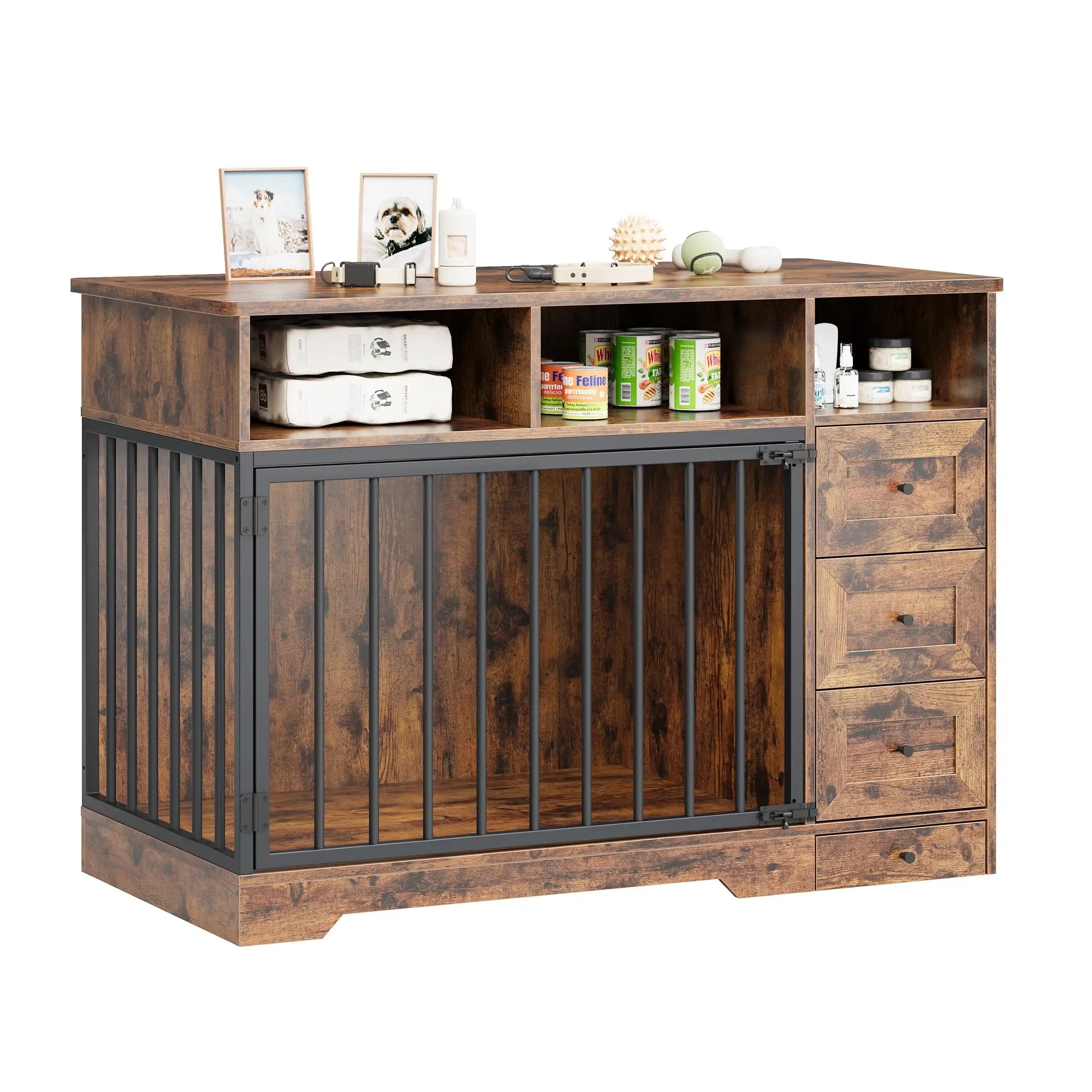48 Inch Large Farmhouse Wooden Dog Crate Furniture