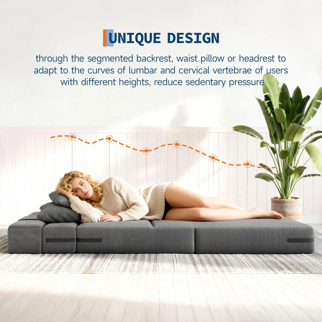 4-in-1 Folding Sofa Bed Convertible Sleeper Soft Corduroy Loveseat