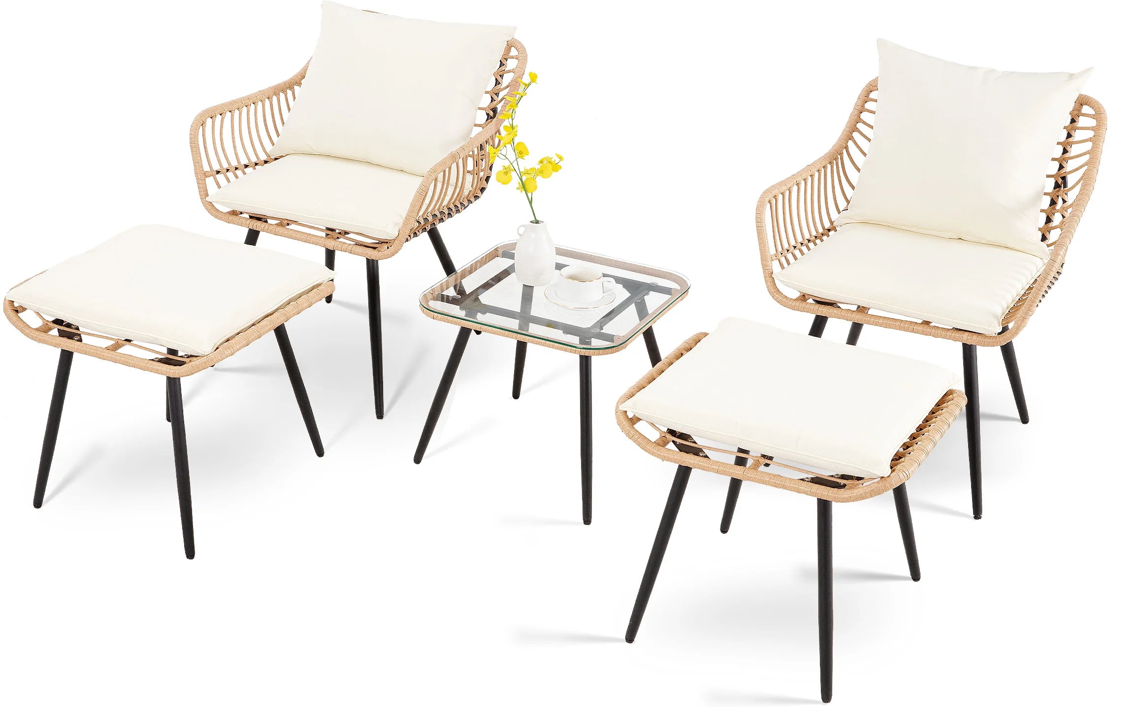 5 Piece Patio Furniture Set, Outdoor Wicker Small Bistro Set