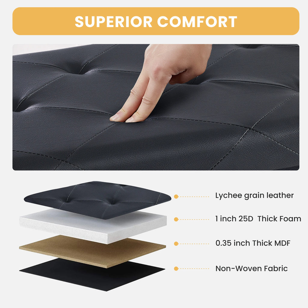 43 Inches Leather Folding Ottoman Storage Footstool