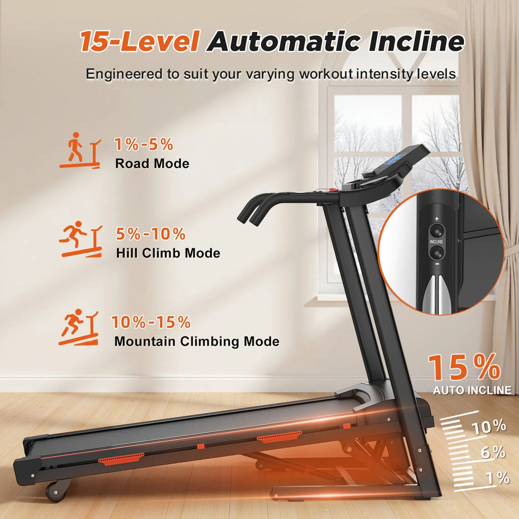 US 15% Auto Incline Treadmills 400LBS Heavy Duty Capacity