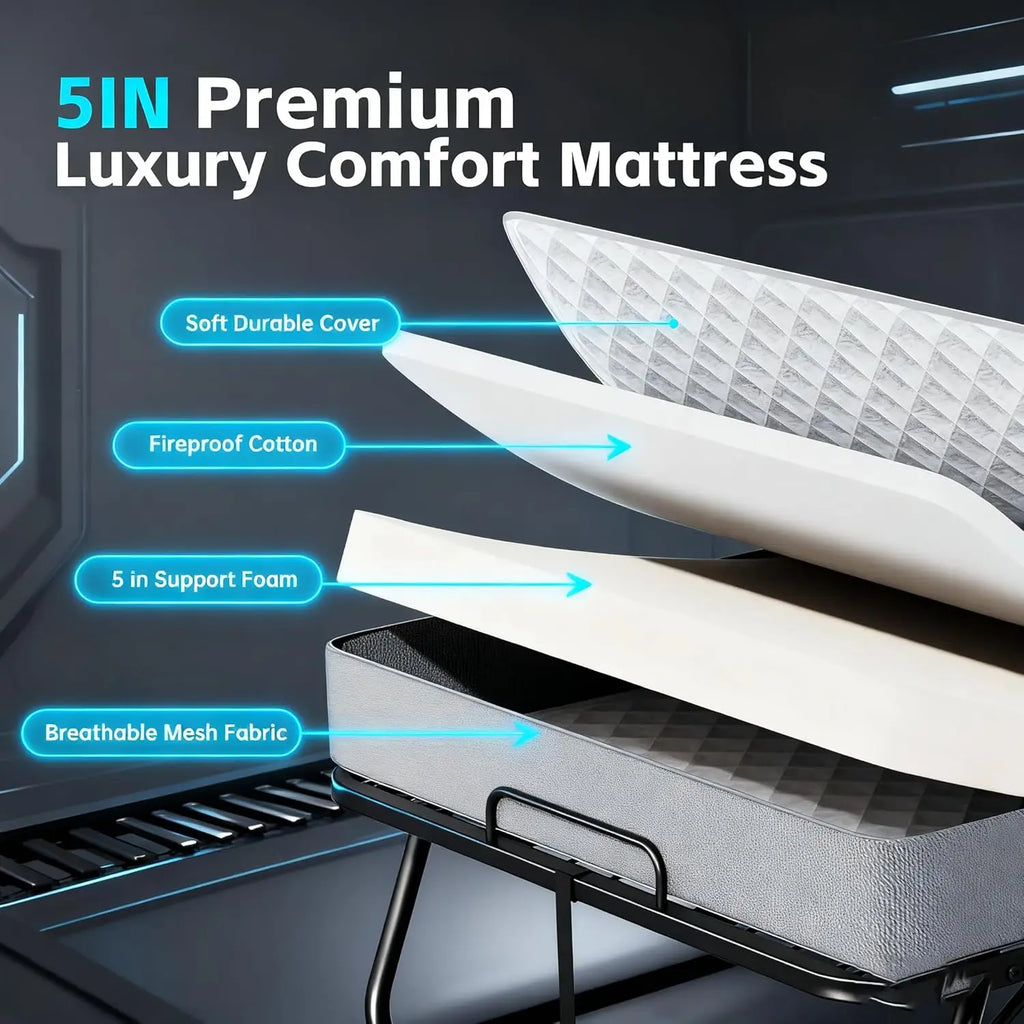 Folding Bed with Mattress, Roll Away Beds for Adults, 75" x 31"
