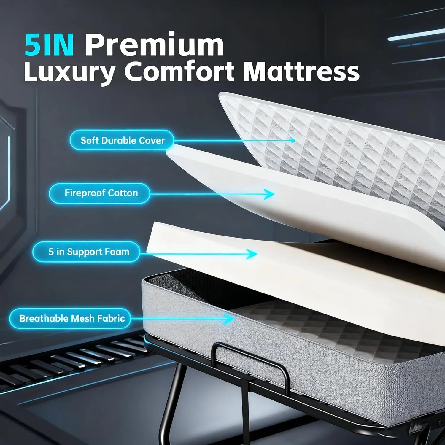Folding Bed with Mattress, Roll Away Beds for Adults, 75" x 31"