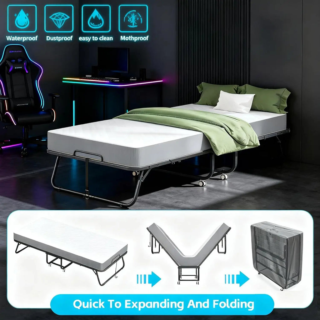 Folding Bed with Mattress, Roll Away Beds for Adults, 75" x 31"