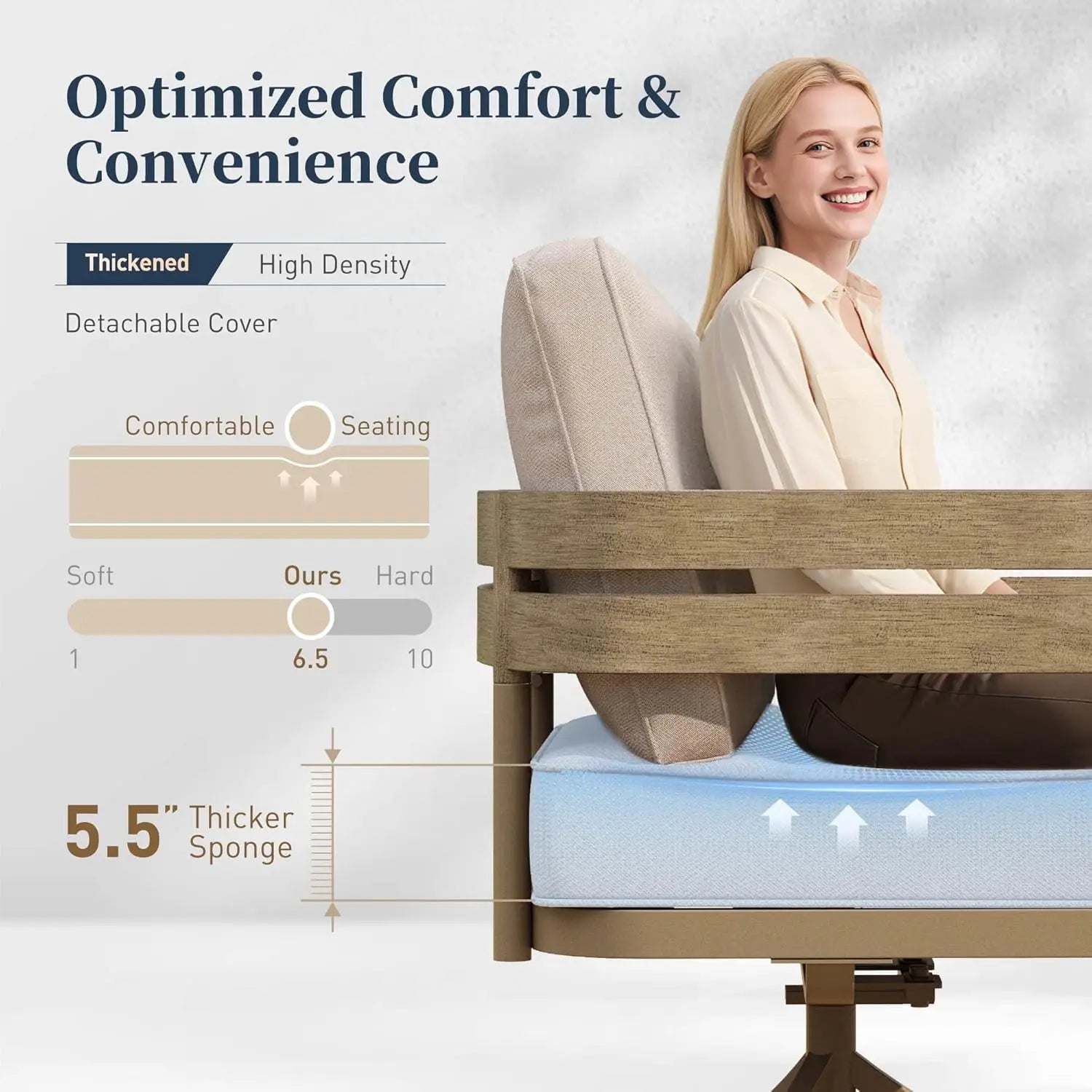 Metal Frame Patio Furniture Set, Wood-Like Modern with Cushion