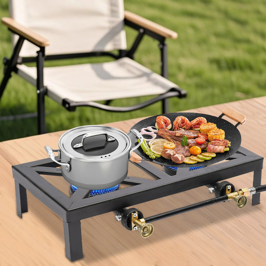 Portable Double Burner Outdoor Gas Stove Propane Cooker