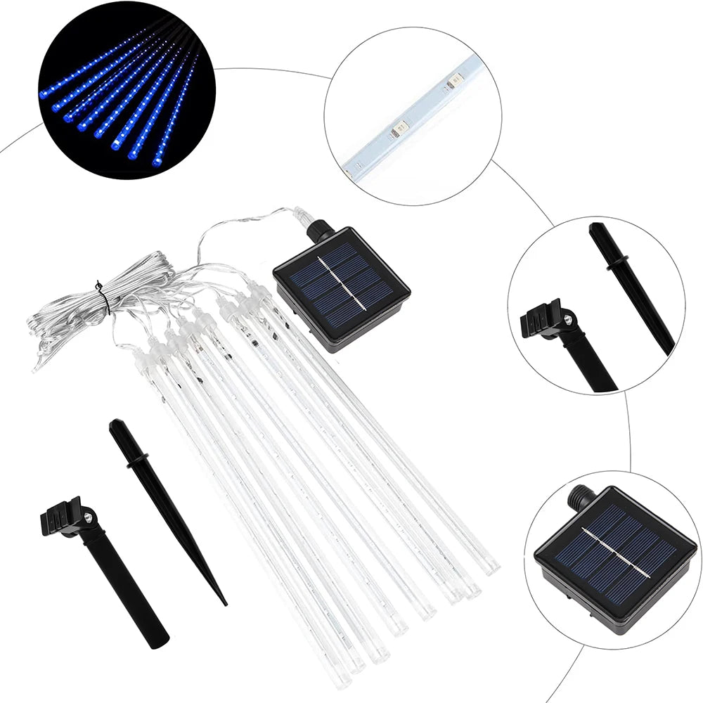 Christmas Lights Outdoor Solar Meteor Shower Lights 8 Tubes