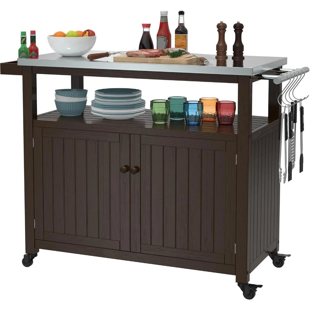 Outdoor Storage Cabinet Solid Wood Prep Grill Table