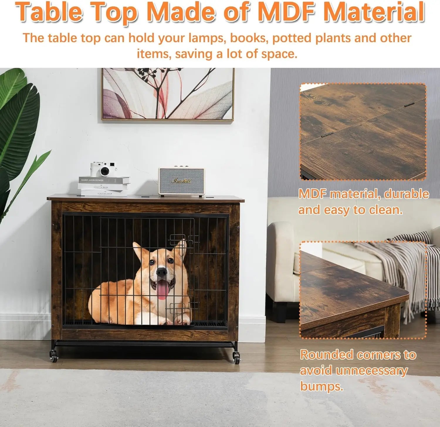 Rustic Dog Crate with Wheels 26in Heavy Duty Metal