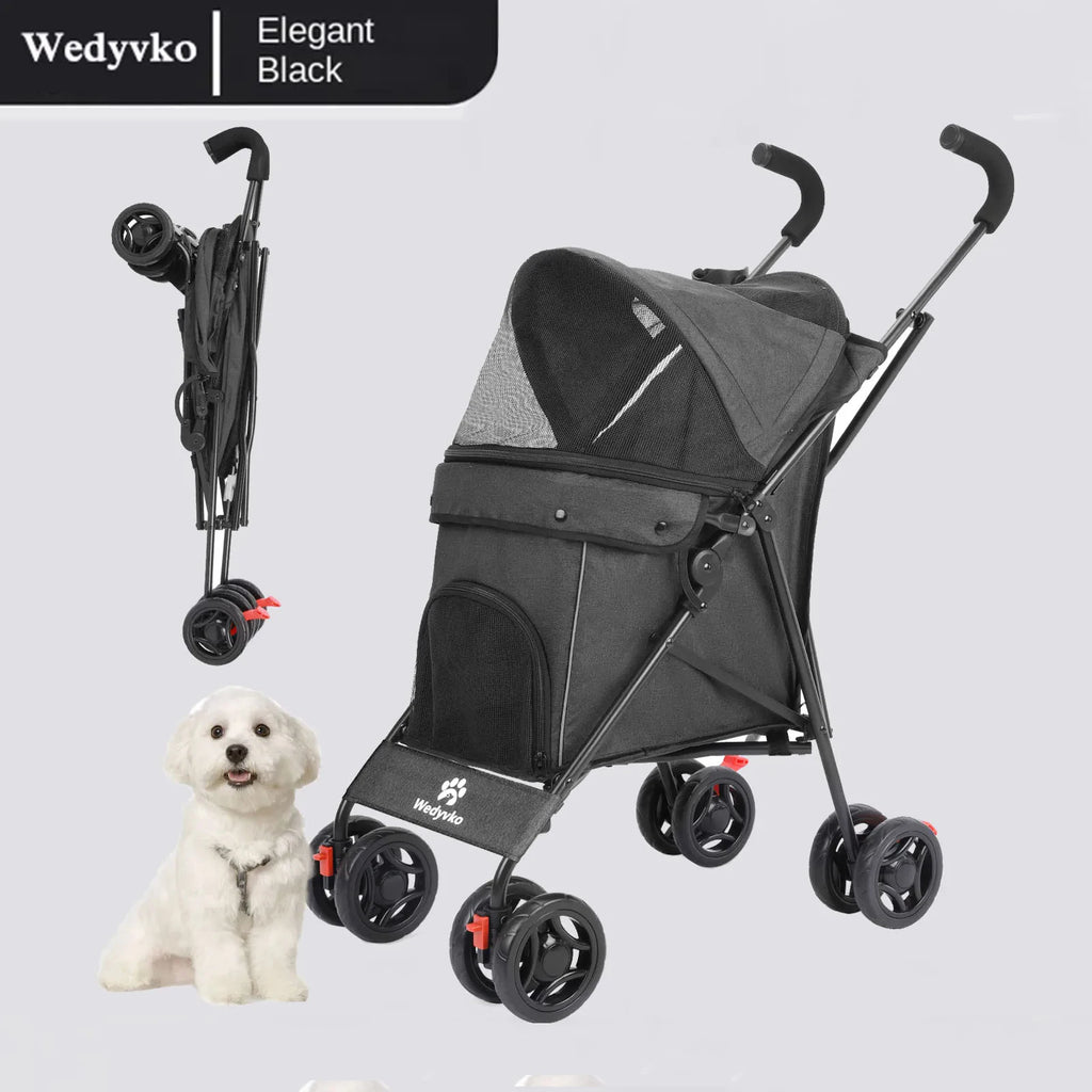 4 Wheels Puppy Stroller Rotate with Brakes And Storage