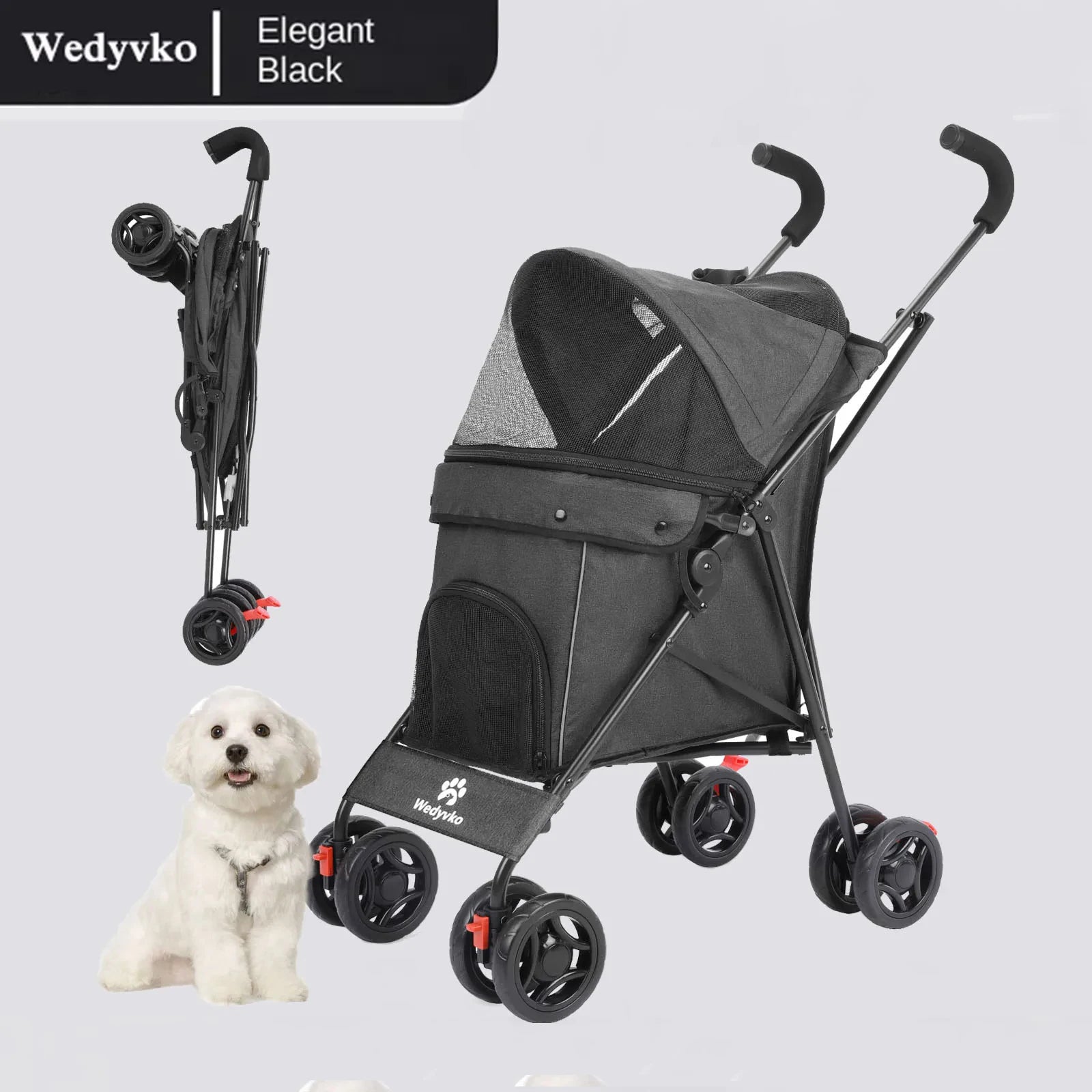 4 Wheels Puppy Stroller Rotate with Brakes And Storage