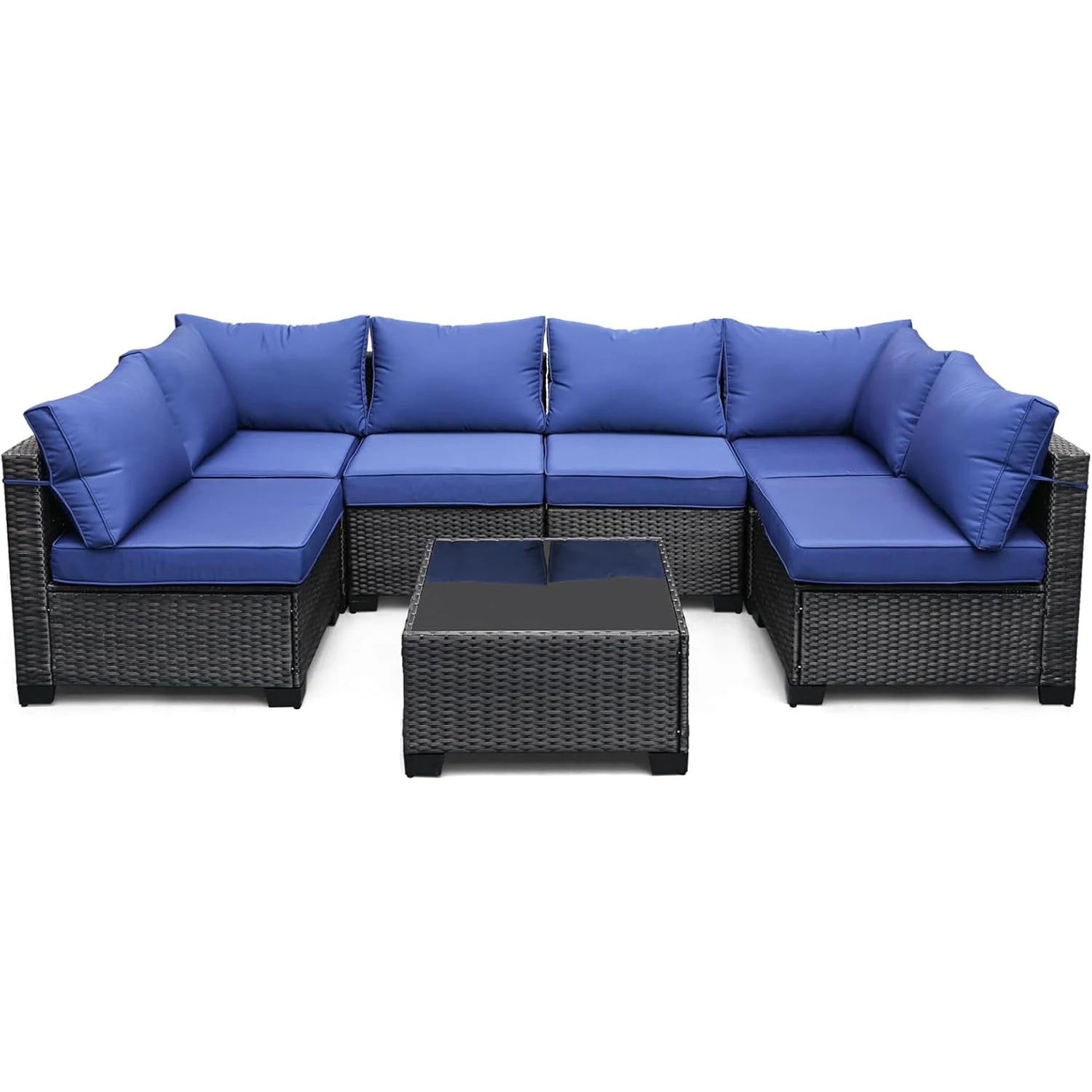 7-Piece Modular Outdoor Furniture Set, PE Rattan Wicker Sectional