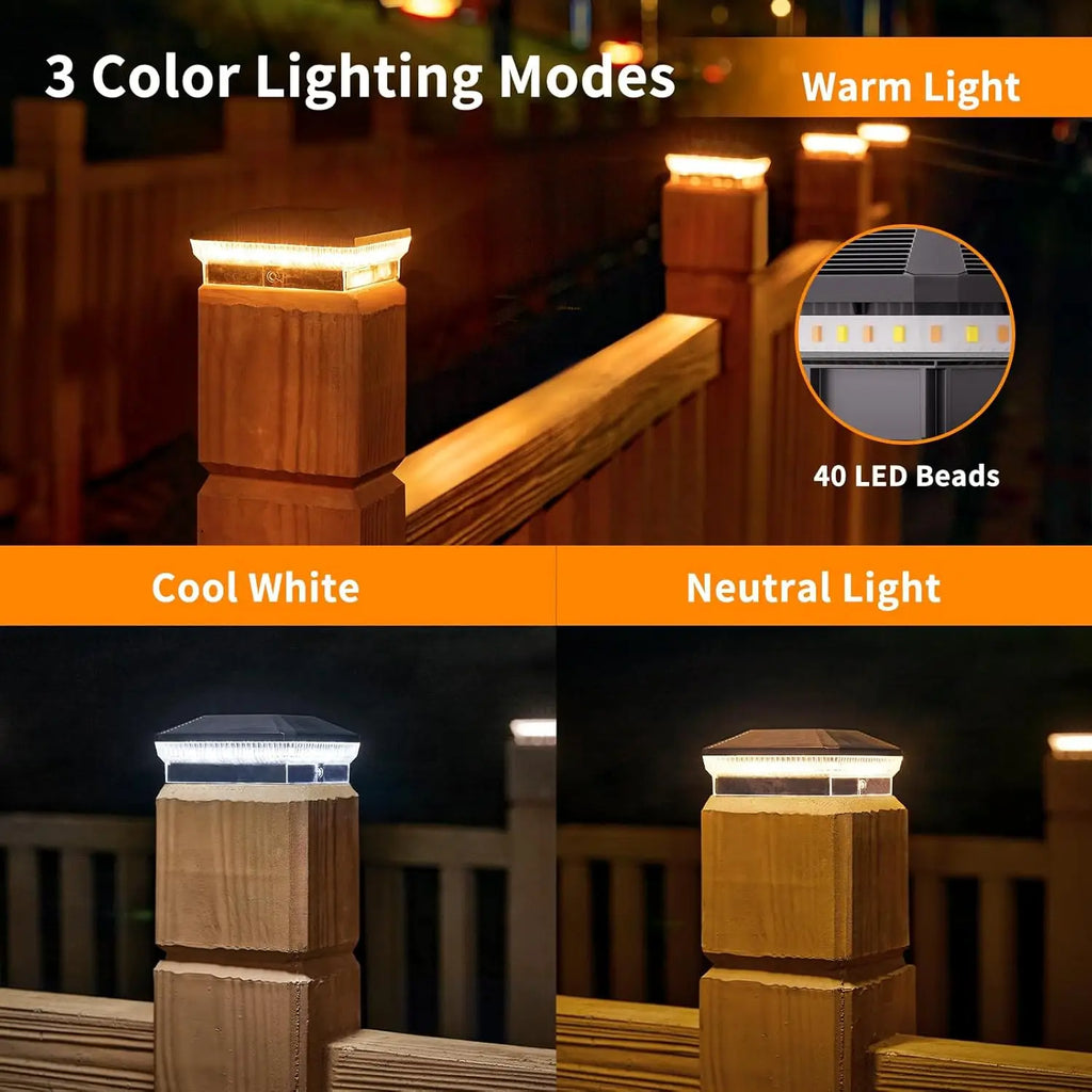 6 Pack 4x4 LED Solar Post Lights Outdoor 3 Modes