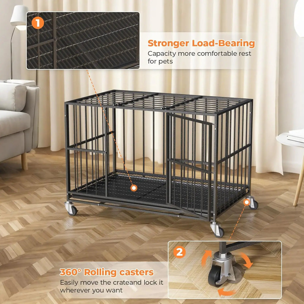 48 Inch Heavy Duty Dog Crate, Steel Escape Proof