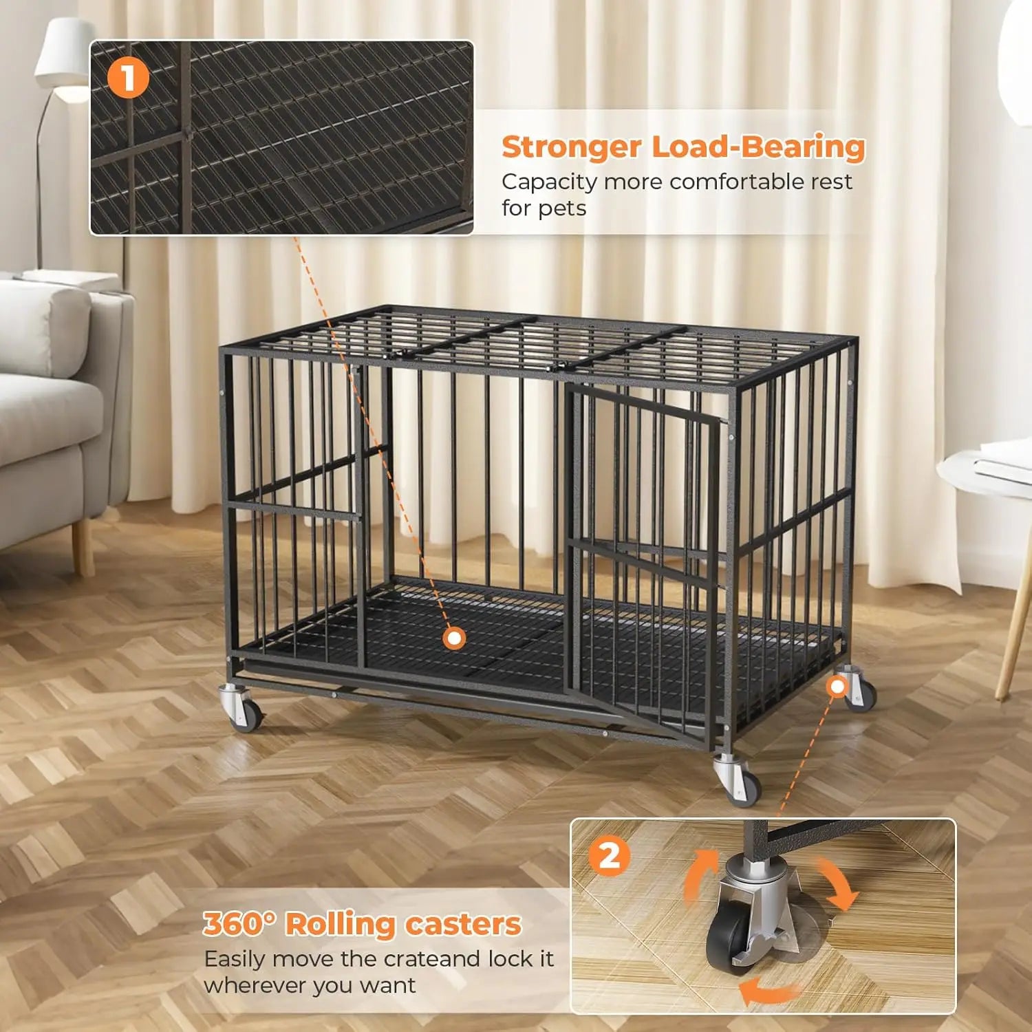 48 Inch Heavy Duty Dog Crate, Steel Escape Proof