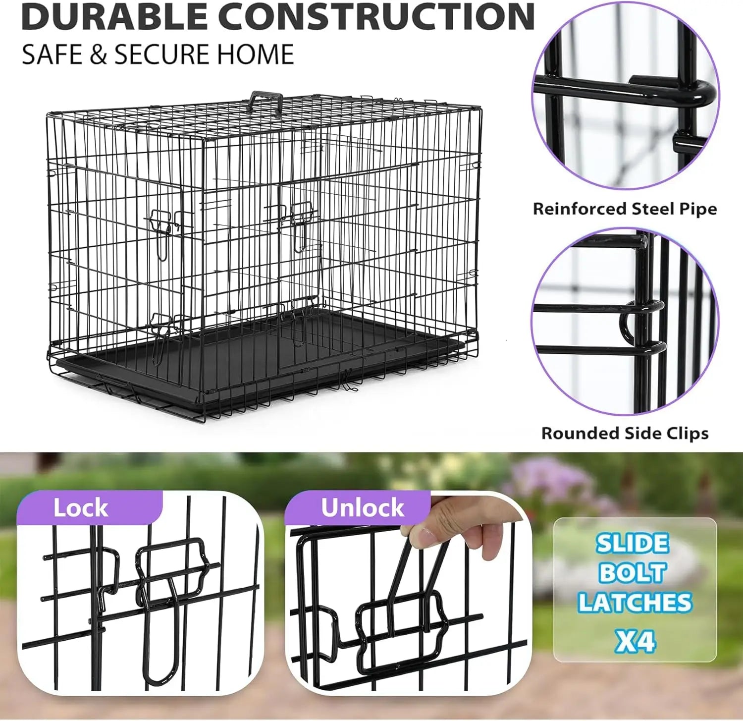 Dog Crate 48" Black Foldable Metal Kennel