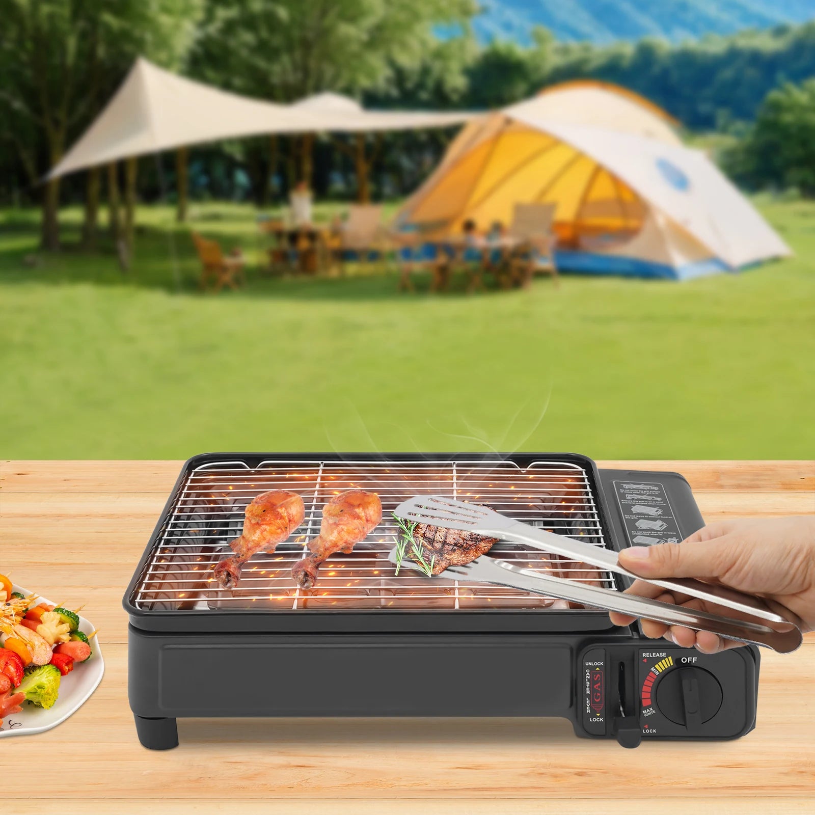 2.2KW Portable Gas BBQ Grill Stove  with Carry Case & Accessories