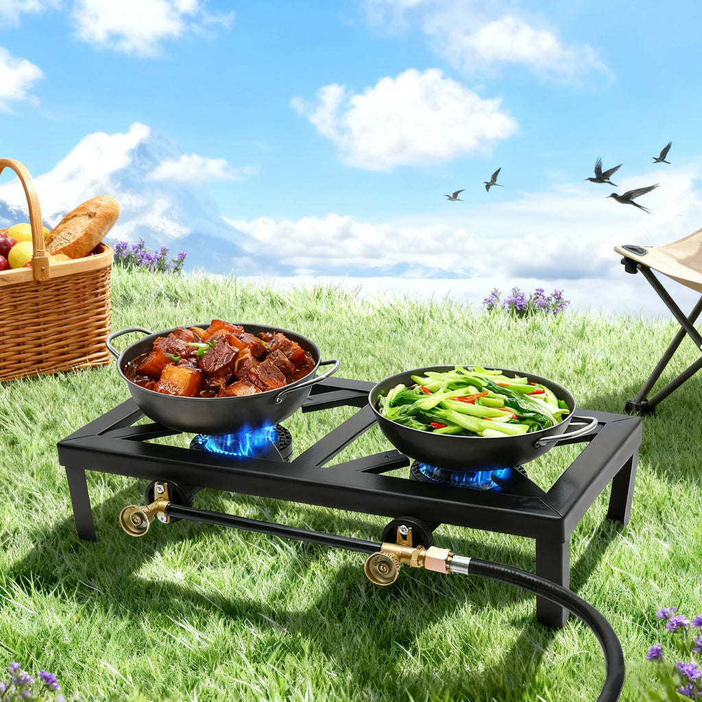 Portable Double Burner Outdoor Gas Stove Propane Cooker