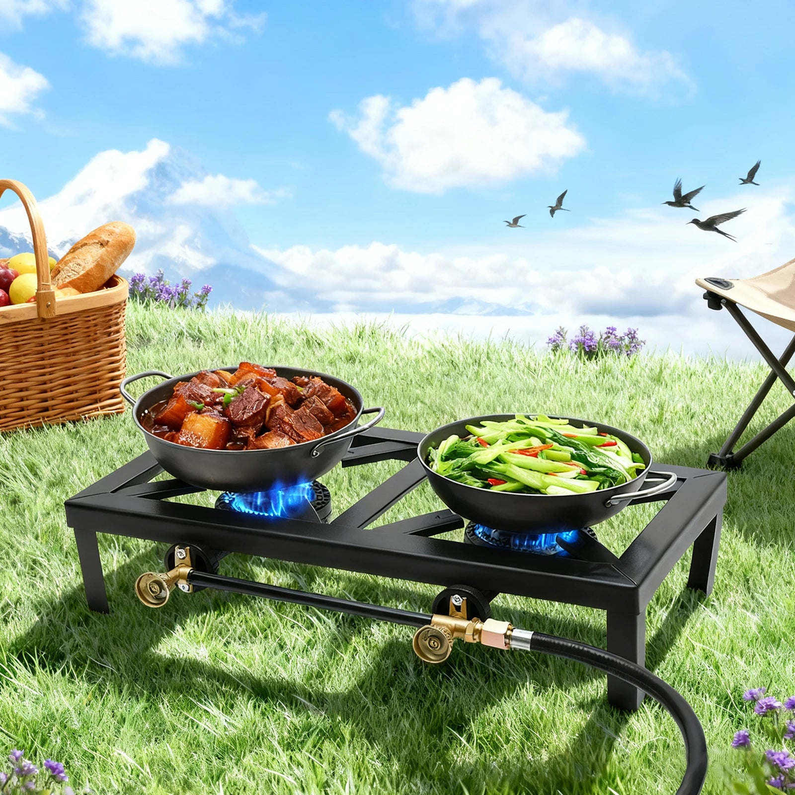 Portable Double Burner Outdoor Gas Stove Propane Cooker