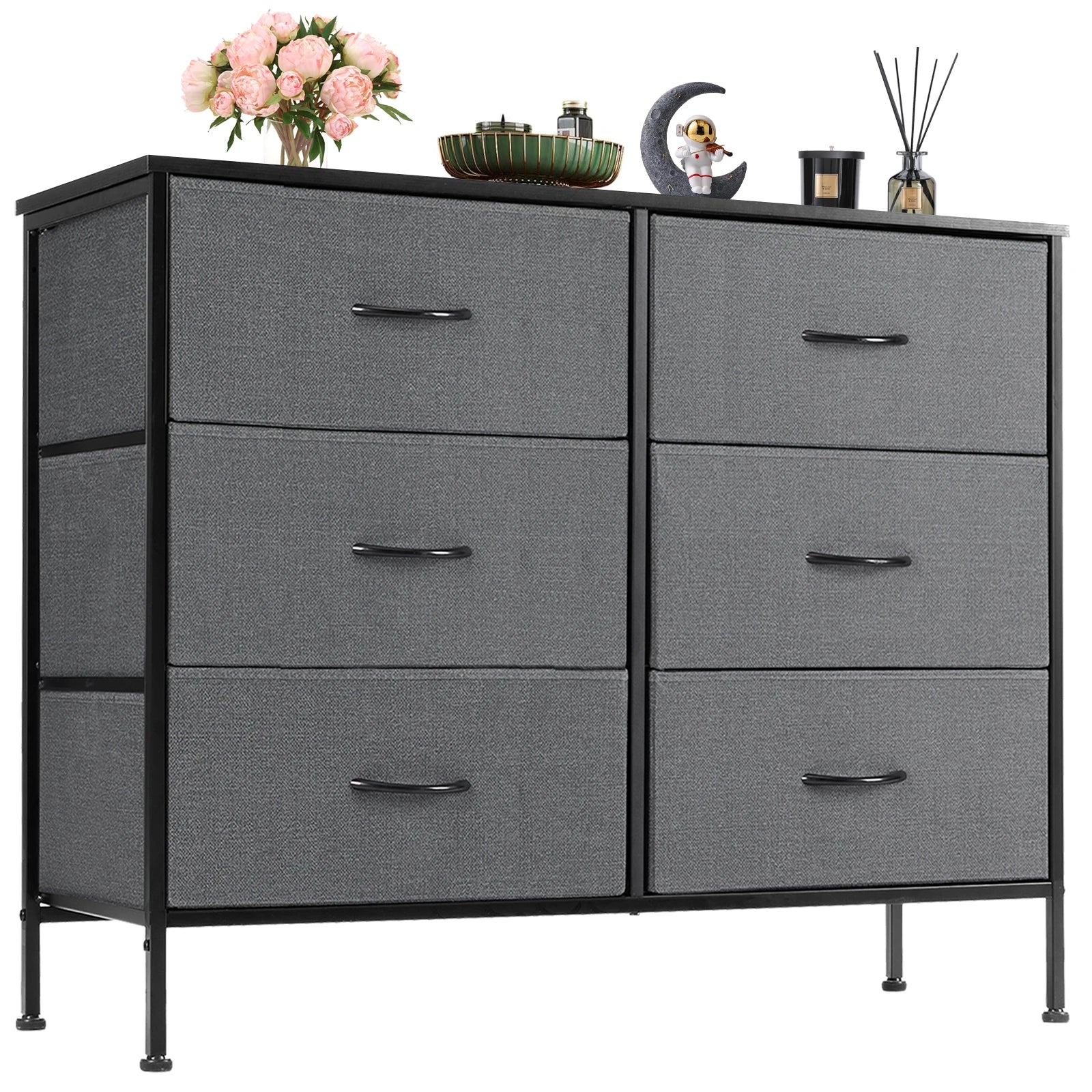 6 Fabric Drawers Nightstand For Bedroom Bedside Sofa Table