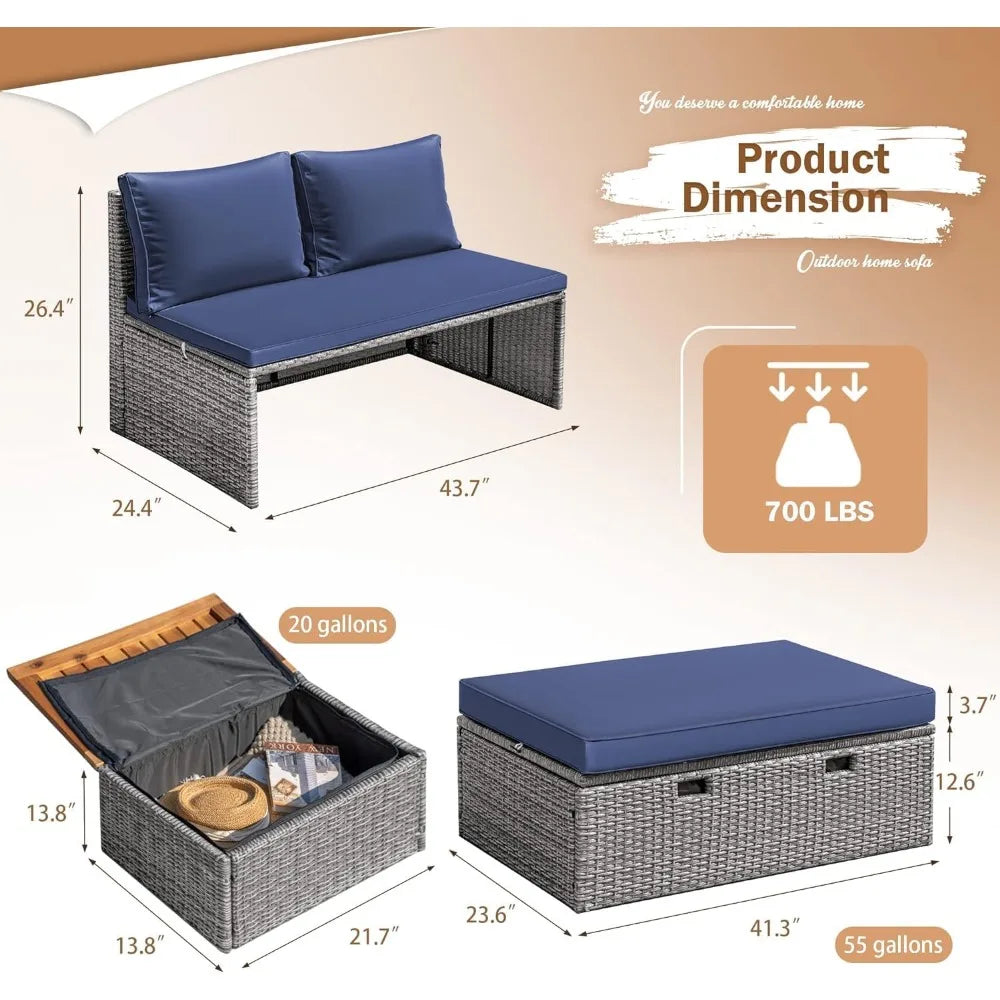 Patio Outdoor Day Bed Multifunctional Rattan Lounge Bed