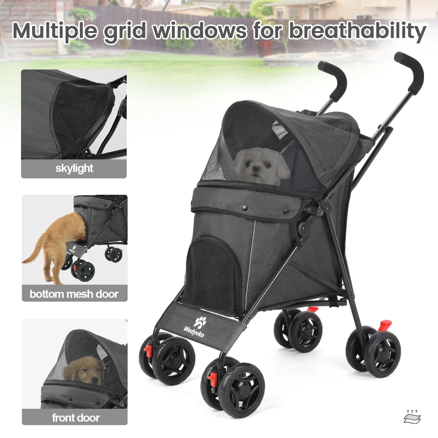 4 Wheels Puppy Stroller Rotate with Brakes And Storage