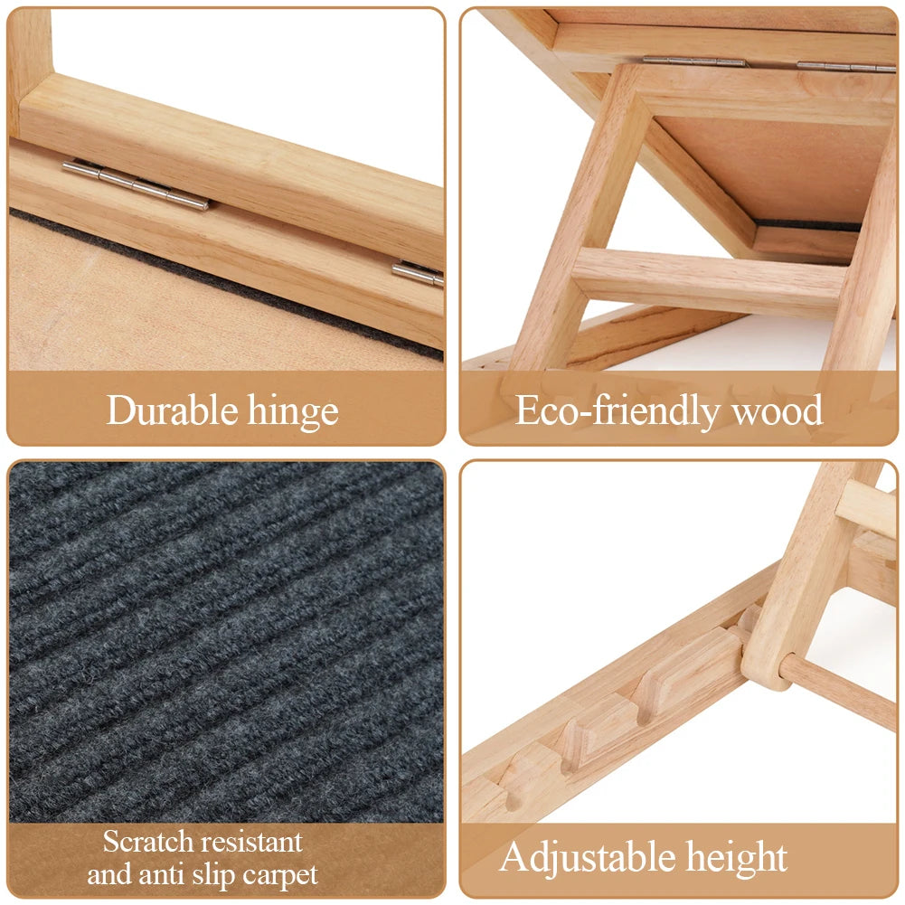 Pet Dog Ramp Ladder Natural Pine Wooden Lightweight