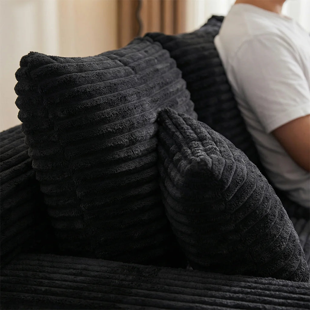 95" L-Shaped Sofa Chaise Rabbit Fleece Upholstery