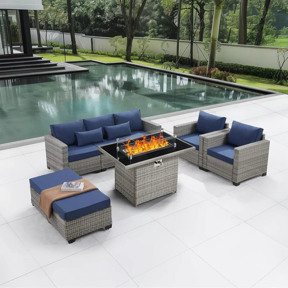 6-Piece Outdoor Patio Set with Fire Pit Table