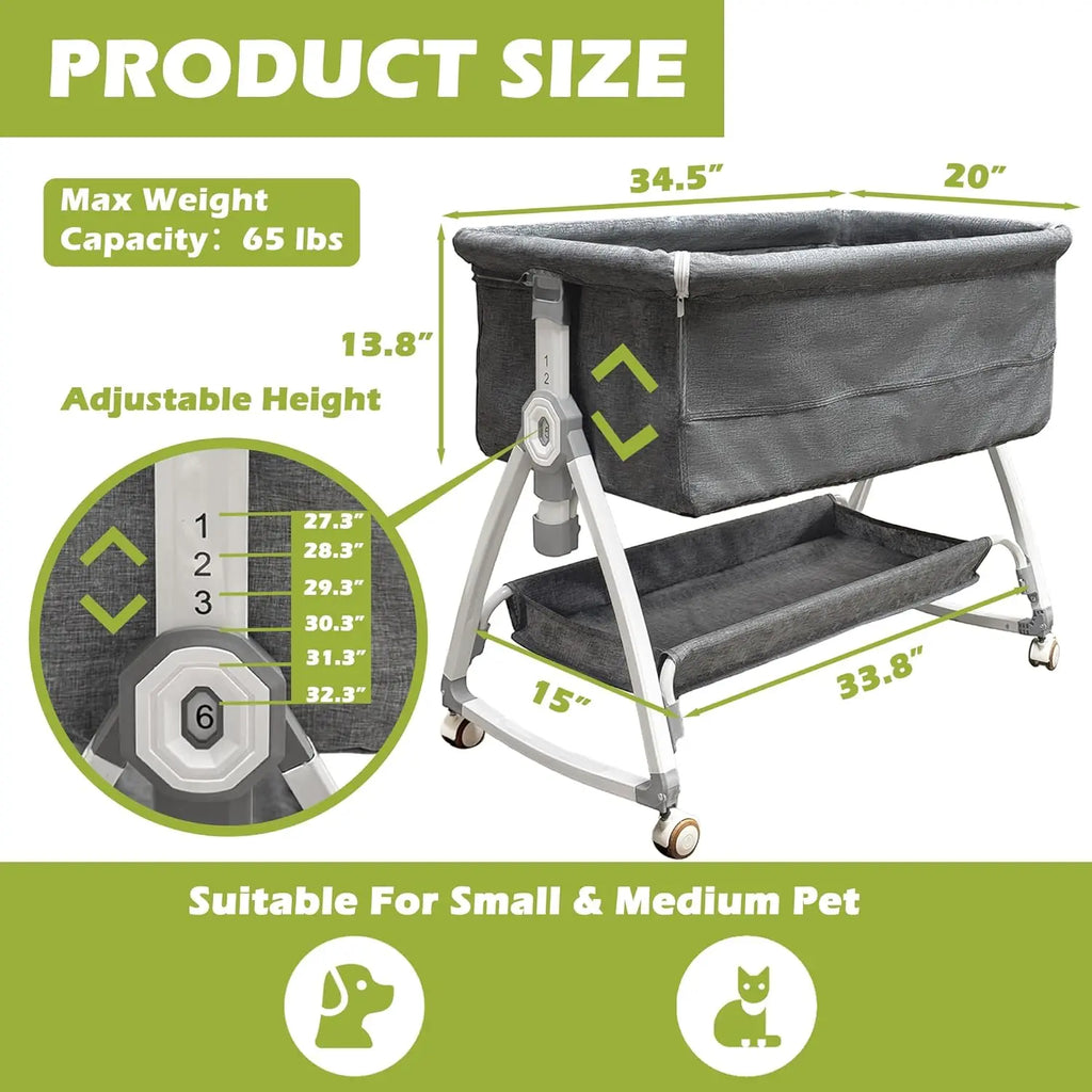 Bedside Sleeper Dog Bed, Adjustable 27''-32''