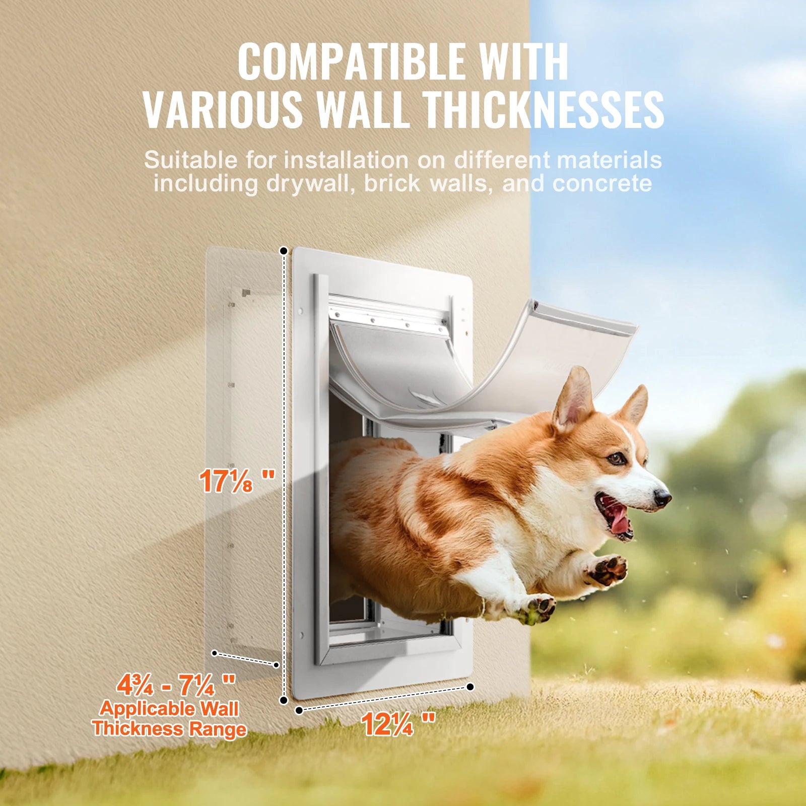 Pet Door Metal Frame with Lock and 3-Flap System