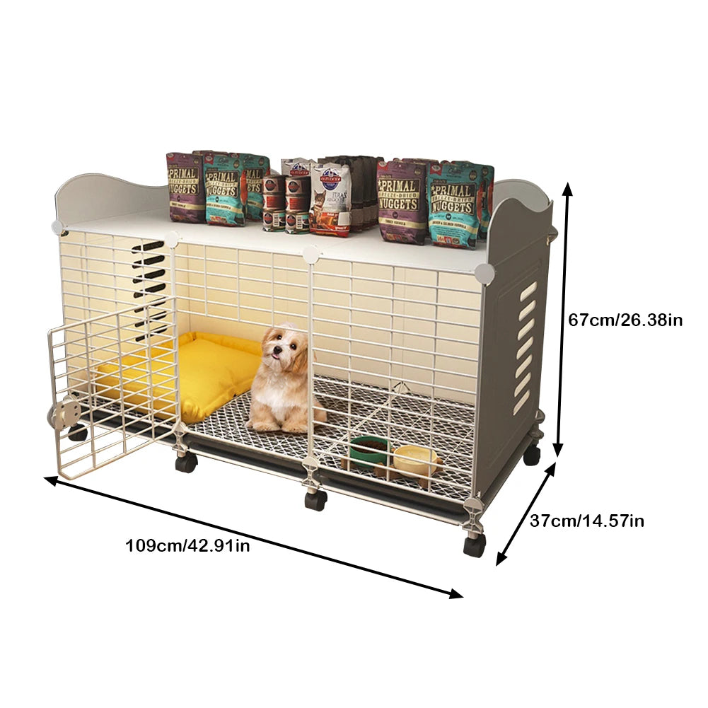 Dog Cage Crate with Wheels & Tray Indoor Dog House