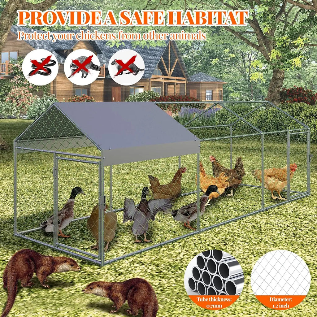 Large Metal Cage w/ 2 Doors and Waterproof Cover for Chicken