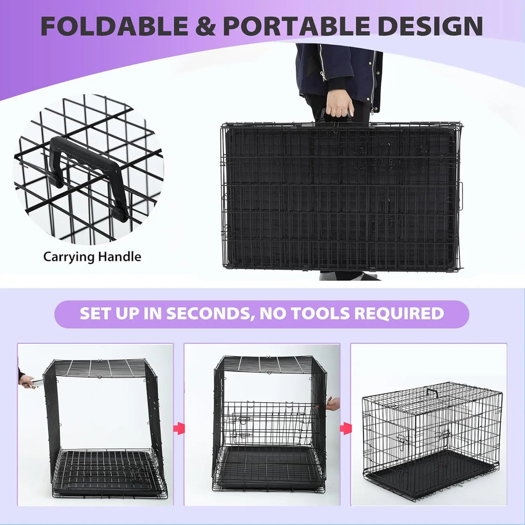 Dog Crate 48" Black Foldable Metal Kennel