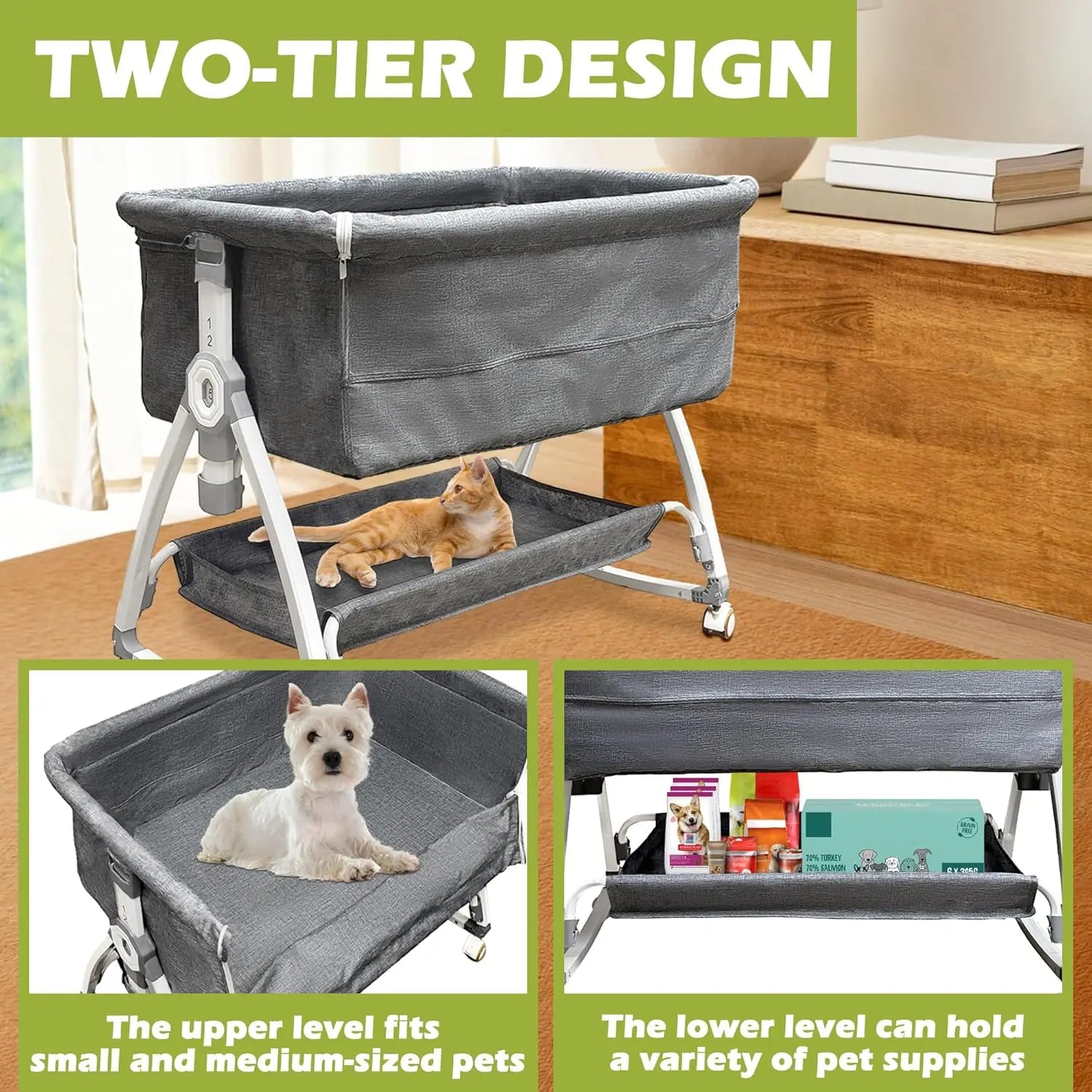 Bedside Sleeper Dog Bed, Adjustable 27''-32''