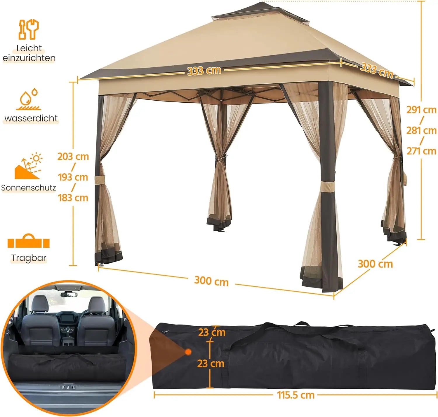Outdoor Gazebo Canopy with 4 Detachable Mosquito Nets and Rainproof