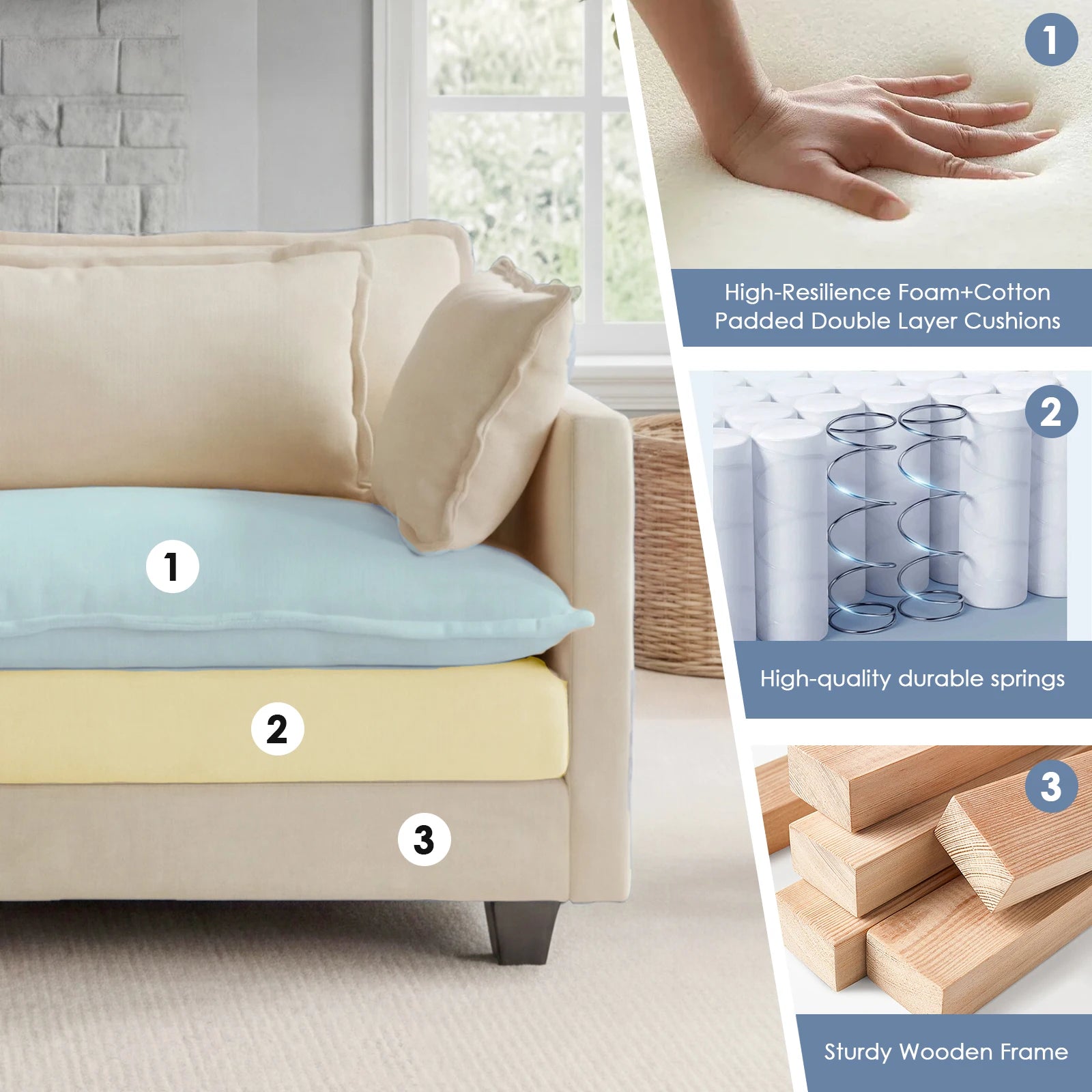 Modular Sectional Sofa with Ottoman, Comfy Cloud Couch