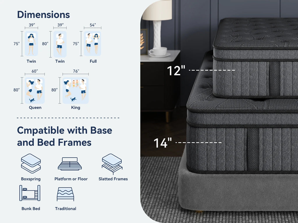 Full Mattress, 12 Inch Hybrid Mattress with Excellent Support