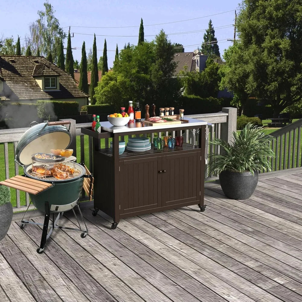 Outdoor Storage Cabinet Solid Wood Prep Grill Table